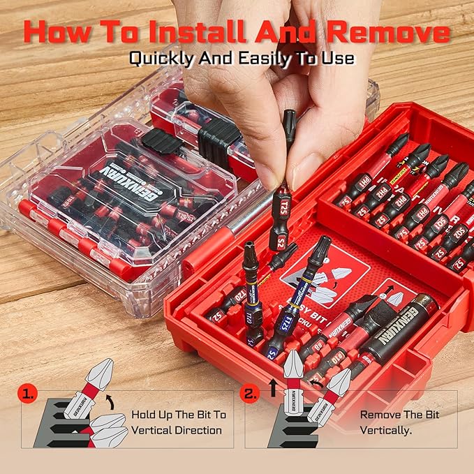 Geinxurn 74Pieces Impact Screwdriver Bits Set, Magnetic S2 Steel Phillips/Slotted/Square/Torx Insert Power Bits Tips, Impact Bit Holder with Red Storage Box Case