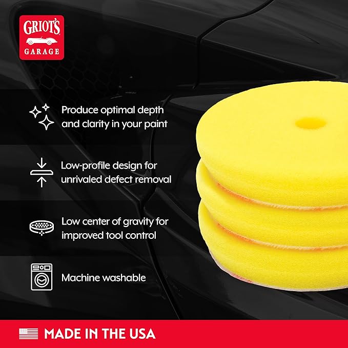 Griot's Garage 3” Perfecting Foam Pads for Car Polishing and Detailing, Buffing Pads for Paint Correction, Polishing, and Waxing, Yellow, Set of 3