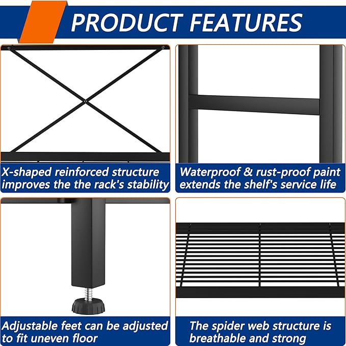Soywey 5-Tier Heavy Duty Garage Shelving Unit,Standing Storage Shelf,Metal Wire Rack Shelf Suitable for Laundry Rooms,Bathrooms,Kitchen Storage Rooms,Wardrobes(Black,37.8L x 14W x 65.7H)