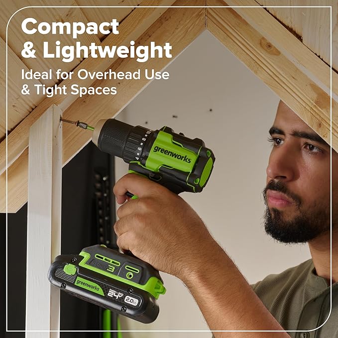 GREENWORKS 24V Combo (1/2” Drill + 1/4” Impact Driver + 6.5” Circular Saw + 200Lm Flashlight), 4.0Ah + 2.0Ah Batteries (24,000mAh PB), (2) Braided Cables, 65W Rapid Charger,High-Efficiency