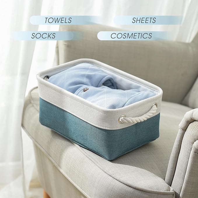Organization and Storage Basket for Organizing - 12X8X5.2 inch 6 Pack Fabric Cube Storage Bin Collapsible Baskets for Shelves, Storage Box for Cloth Decorative room (White & Green)