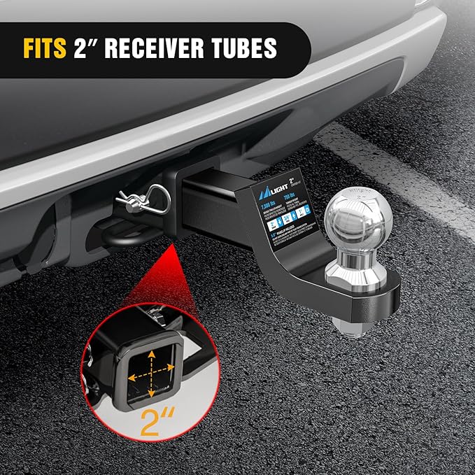 Nilight Trailer Hitch Ball Mount with 2-Inch Trailer Ball & 5/8" Hitch Pin Clip Fits 2-in Receiver 7500 lbs 2" Drop