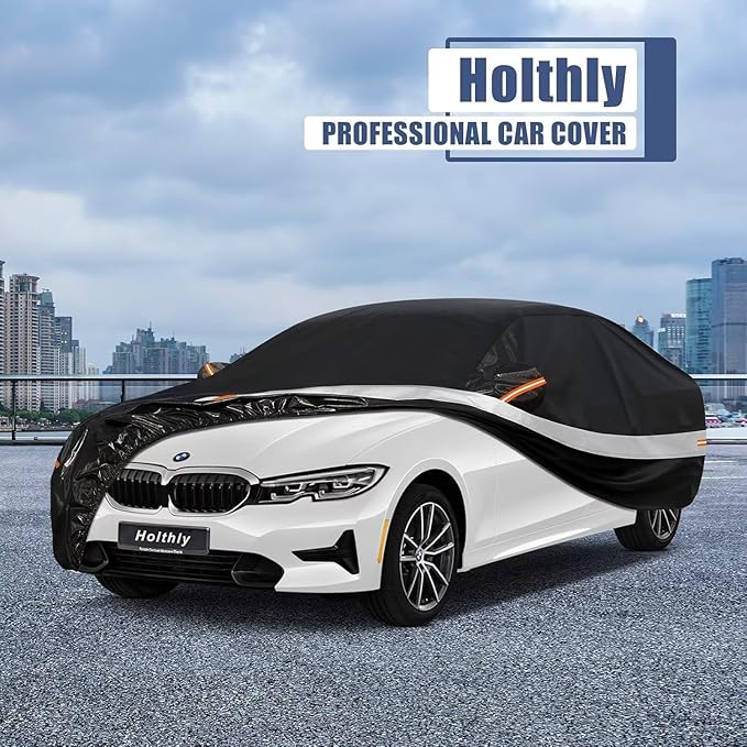 10 Layers Car Cover Custom Fit for BMW 3 Series 320i 328i 330i 335i M340i (2013-2025), Waterproof All Weather for Automobiles, Outdoor Full Cover Sun Dust Rain Protection with Cotton. Black