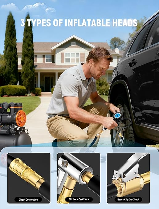 EVOULTES Digital Tire Pressure Gauge with Inflator, 0-250 PSI & 0.1 Res, Heavy Duty Tire Inflator Gauge with Locking Air Chuck & Quick Connector, Air Compressor Accessories w/Storage Box, 28 Pcs Set