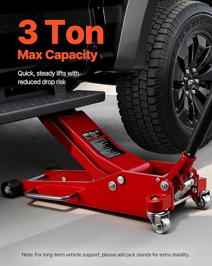 VEVOR Low Profile Floor Jack, 3 Ton (6614 lbs) Capacity, Aluminum Racing Floor Jack with Dual Pistons Quick Lift Pump, Hydraulic Trolley Car Lift for Sports Car, SUV, Pickup, Lifting Range 3.3"-20.3"