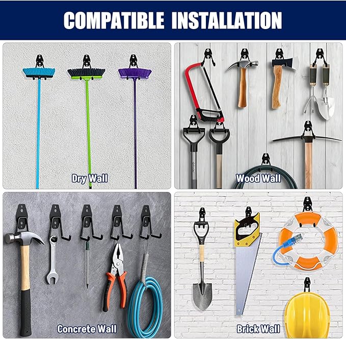 17 Pack Garage Hooks, Garage Wall Hooks with 3 Extension Cord Straps, Garage Heavy Duty Wall Mount Utility Hooks for Hanging Ladders, Garden Tools, Bikes, Hoses, Bulky Items