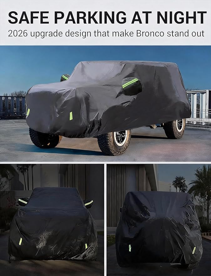 Proadsy Car Cover Compatible with Ford Bronco 2 Door 2021-2024 2025 2026 Windproof All Weather Waterproof Sun Rain UV Dust Snow Protection Outdoor Covers