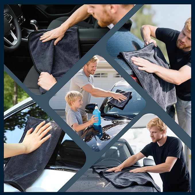 4PCS Car Drying Towel Microfiber Detailing Kit - 36x24 in Car Towels Cleaning Supplies, Reusable Shammy Quick Dry Cloth for Carwash, for Auto, Boat, RV, Garage & Home, Scratch-Safe Absorbent Cleaning
