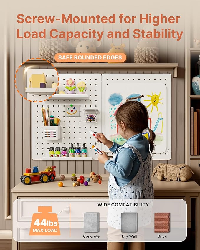 PEGZONE Pegboard Wall Organizer Combination Kit,Overall 33.1"x20.5" Metal Office Pegboard with 19 Accessories, Wall Mounted Peg board Display Panels for Home, Gaming Room, Garage (2Pcs,White)