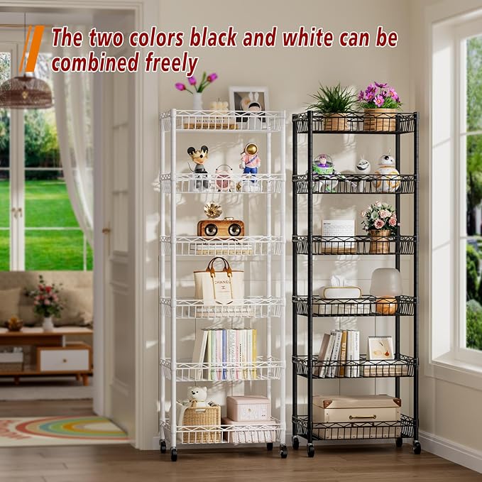 Golpart 6 Tier Basket Shelf Wire Shelving Unit Adjustable Storage Shelves Big Basket Rack for Garage Kitchen Office Pantry Corner 17.2" Dx12.2 Wx63 H Black
