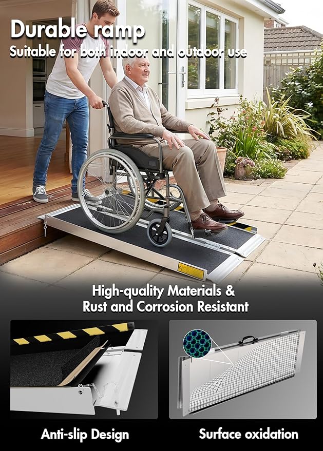 Portable Wheelchair ramp 4FT,Non-Slip Aluminum Threshold ramps for Home Steps,Folding Handicap Ramp,ramps for Home,doorways,Stairs,Weight Capacity up to 800LBS 4FT (Usable Height 4-12 inch)