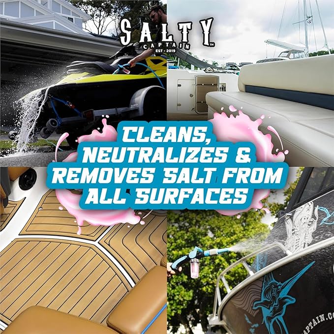 Salty Captain Foaming Salt Remover Wash - Clean & Remove Salt Off Boats & Cars, Prevent Saltwater Corrosion on Marine JetSkis, Trailers, Eco-Friendly Salt Neutralizer Boat Cleaner