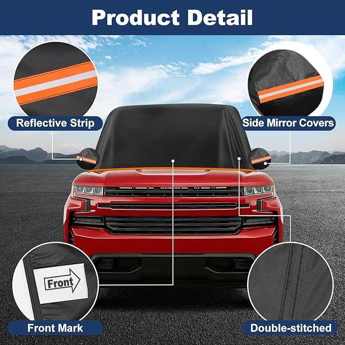 QUNSUNUS Cab Cover for Chevy Silverado 1500 Regular/Extended/Crew Cab All Years,Waterproof Silverado Truck Cover with Cotton Liner, Half Truck Cab Cover with Adjustable Straps and Zipper