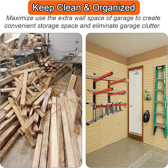 Thanaddo 3-Level Lumber Storage Heavy Duty Metal Wall Mount, Wood Tool Box Organizer Rack, Workshop Indoor & Outdoor (4 Pack)