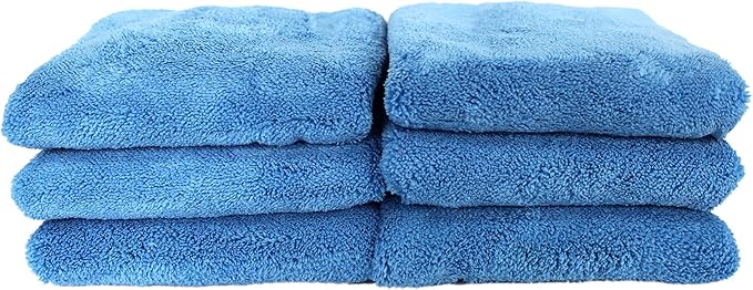 Maxshine 16" x 24" Universal 6-Pack Blue & Grey Microfiber Towels – 600GSM Ultimate Crazy 2C Series – Ultra-Soft & Absorbent Towels for Car Detailing, Drying & Polishing