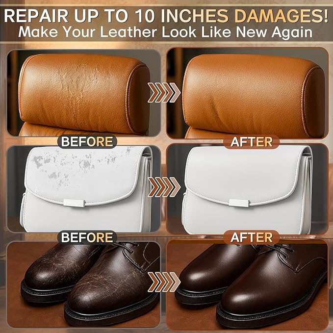 Brown Leather Repair Kit for Furniture, Leather Couch Repair Kit for Furniture, Sofa, Jacket, Purse – Super Easy Instructions to Fix Scratches, Tears, Holes, and Peeling