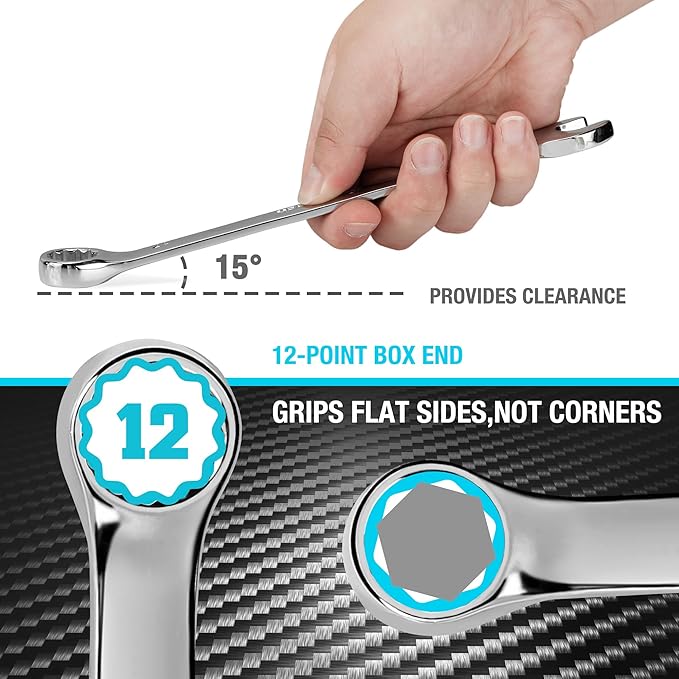 DURATECH 19mm Combination Wrench, Metric, CR-V Constructed with Mirror Polish, 12-Point, 15-Degree Offset