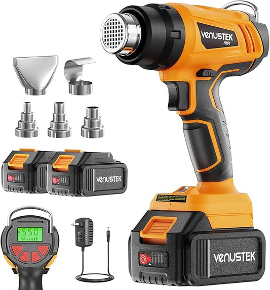 20V Cordless Heat Gun with 2 x 4.0Ah Batteries (122℉–1022℉) Fast-Heating Hot Air Gun Kit with Screen Display Variable Temperature Wind Speed, Portable Heat Gun for Shrink Tubing Vinyl Wrap