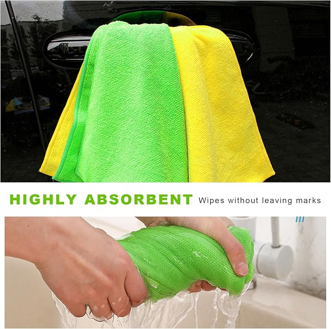 12PCS Microfiber Cleaning Cloths, 12"×12" Soft Absorbent Streak-Free Car Drying Towels, Scratch-Proof Lint Free Rags All Purpose Wash Cloth for Cars Houses Windows Kitchen