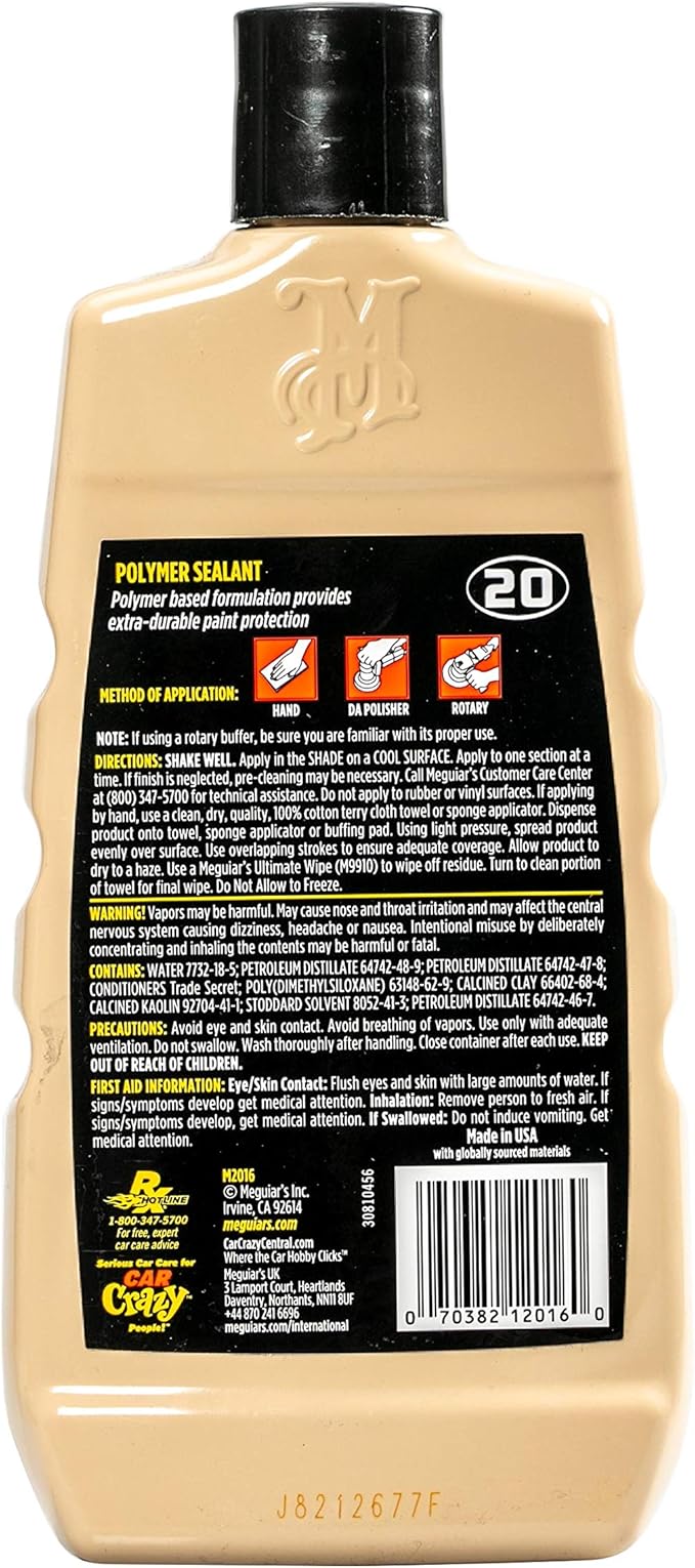 MEGUIAR'S Mirror Glaze Polymer Sealant – Brilliant High Gloss Wax Protection – M2016, 16 oz