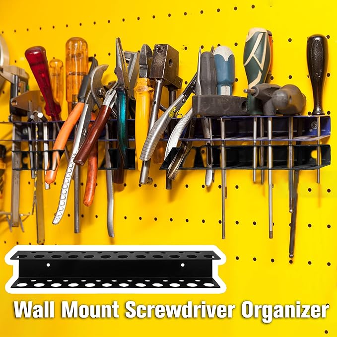 Screwdriver Holder Wall Mount with 23 Holes, 12.6" Long, Heavy Duty Hand Tool Box Organizer Holders Rack Storage Peg Board for Screw Driver Pliers for Garage Workshop Shed (No Screwdriver Included)