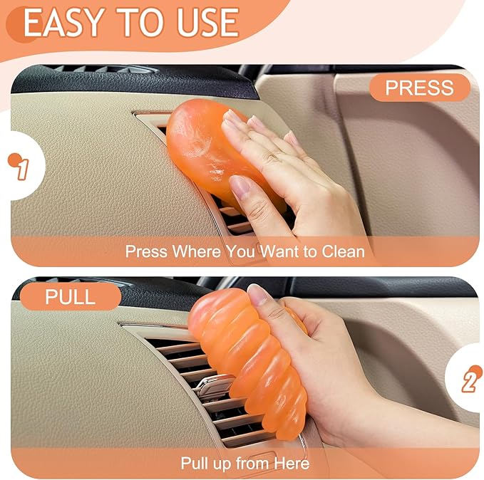 Car Cleaning Gel Car Cleaning Putty Car Putty Car Interior Cleaner Car Slime Car Detailing Kit Car Accessories Gifts for Men Women Stocking Stuffers Orange