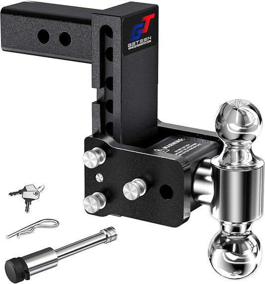 Geteen Trailer Hitches, Adjustable Trailer Hitch Ball Mount - Fits 2" Receiver, Dual Ball (2" x 2-5/16"), 5" Drop, 10,000 GTW - GT20052B
