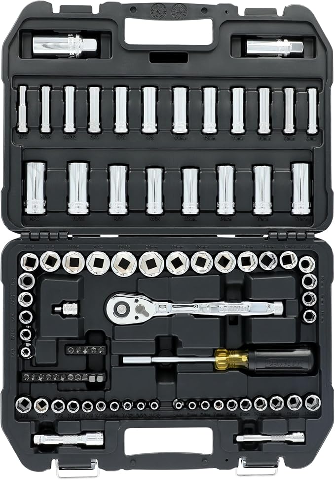 DEWALT Mechanics Tool Set, 84 Piece SAE/Metric Set with Low Profile 72-tooth Ratchet,1/4 Inch Drive (DWMT45424)