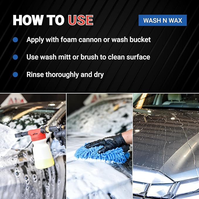 AIM Chemicals Wash N Wax Car Soap - pH neutral for cars, trucks, boats, and RVs. Protects wax and sealants. Use with foam cannon or hand wash. Ideal for detailing and cleaning supplies (AC WW5)