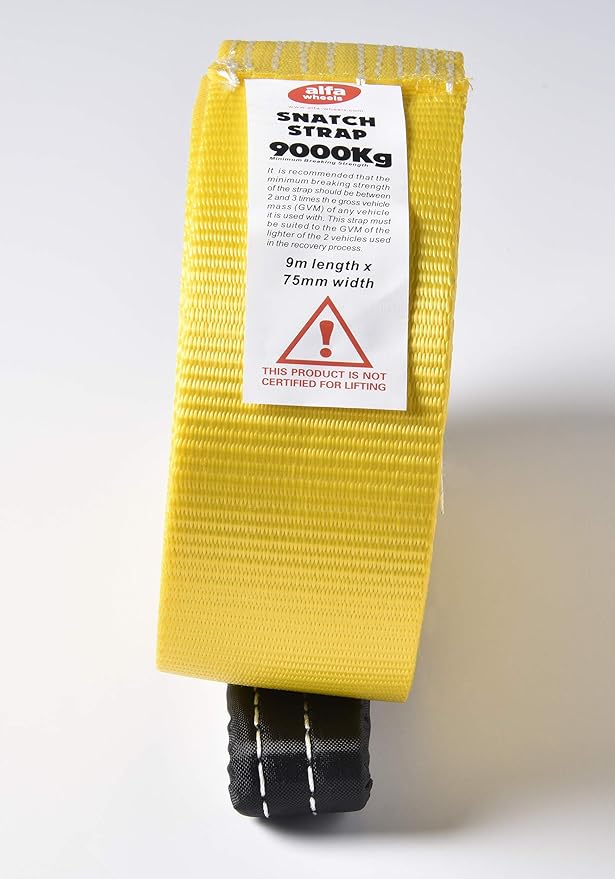 9 Ton 3 Inch 30 Ft. Polyester Tow Strap Rope 2 Loops 20,000 lb Towing Recovery by Alfa Wheels (3in 30ft 3x30 Yellow)