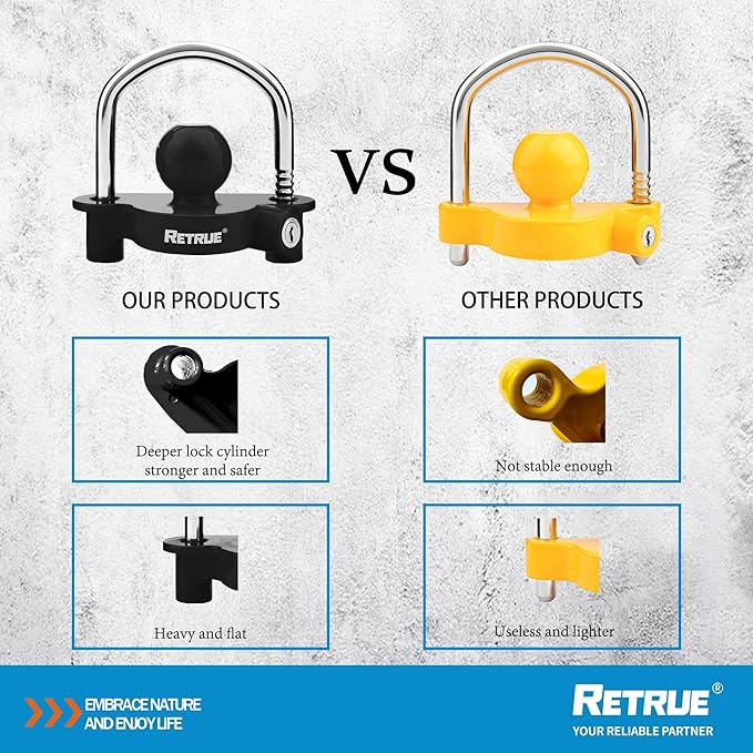 RETRUE Universal Coupler Lock Trailer Locks Ball Hitch Trailer Hitch Lock Adjustable Security Heavy-Duty Steel Fits 1-7/8 Inch, 2 Inch, 2-5/16 Inch Couplers Black (Pack of 2)
