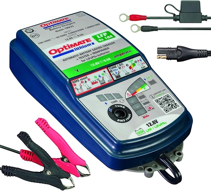 Tecmate Optimate Lithium 4s 10A, TM-275v2, 10-Step 12.8V 10A Sealed Battery Saving Charger & maintainer
