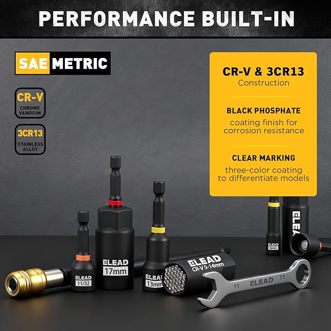 58-Piece Magnetic Impact Nut Driver Set, Metric & SAE Mini Combination Wrench Set, Impact Socket Adapter, 3LBS Magnetic Pickup Tool, Wing Nut Driver, Universal Socket, 1/4'' Quick-change Bit Extension