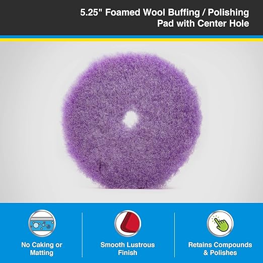 Purple Foamed Wool 5.25" (1-Pack) Combination Wool and Foam pad. Perfect for Compounding or Polishing. Fits 5" Backing Plate.