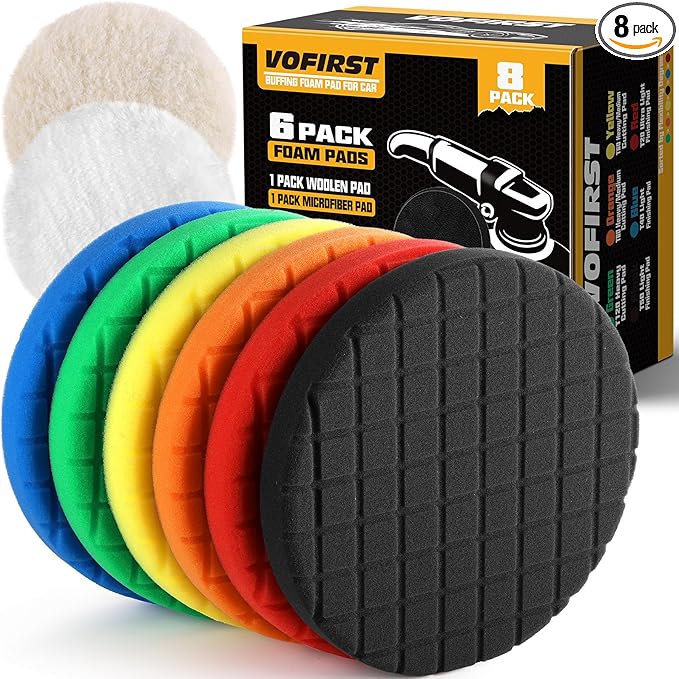 Buffing Pads, 8Pcs Polishing Pad 7.5 Inch 190mm for 7 Inch Backing Plate, Compound Buffing Sponge Pads and Woolen Pads Cutting Polishing Pad Kit for Car Buffer Polisher & Waxing