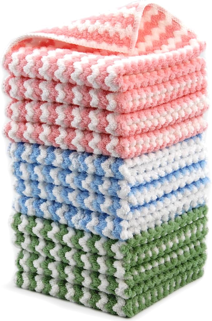 Microfiber Cleaning Cloth,Super Absorbent 12 Pack Dish Towels for Kitchen,Fast Drying Dish Cloth for Washing Dishes, Lint Free Dish Drying Towels, Reusable Kitchen Towels Set - 10"x10"
