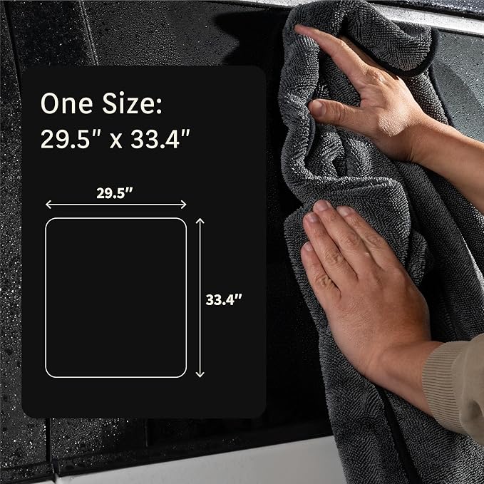 Twist Pile Extreme Absorbency Car Drying Detailing Soft Microfiber Towel 1000gsm (2-Pack, 33.4" x 29.5")