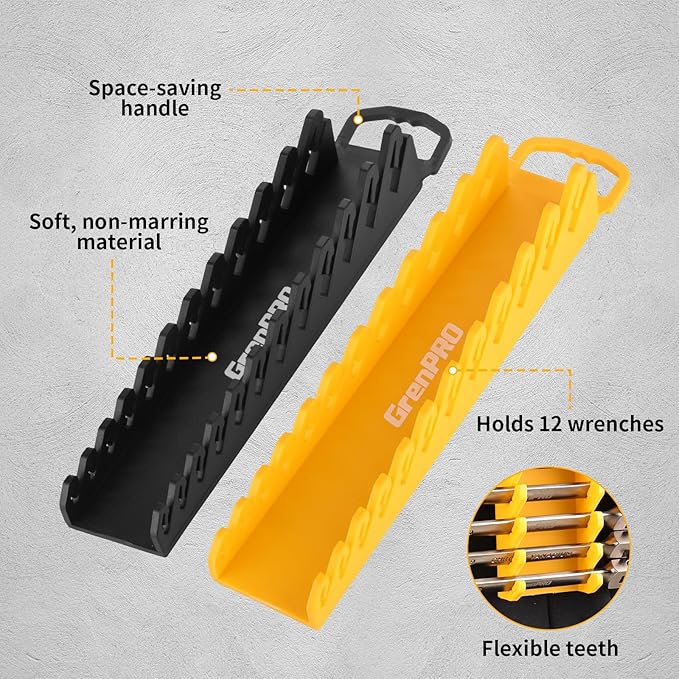 Wrench Organizer for Tool Box, 2 Pack Magnetic Wrench Holders with Handle, SAE & Metric Wrench Rack for Tool Box Drawer Storage