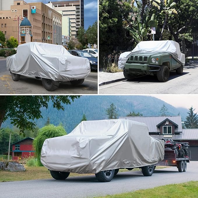 SEAZEN Car Cover 6 Layers, Waterproof Truck Car Cover, Snowproof/UV Protection/Windproof, Universal Car Covers Breathable Fabric with Cotton (231" to 242")