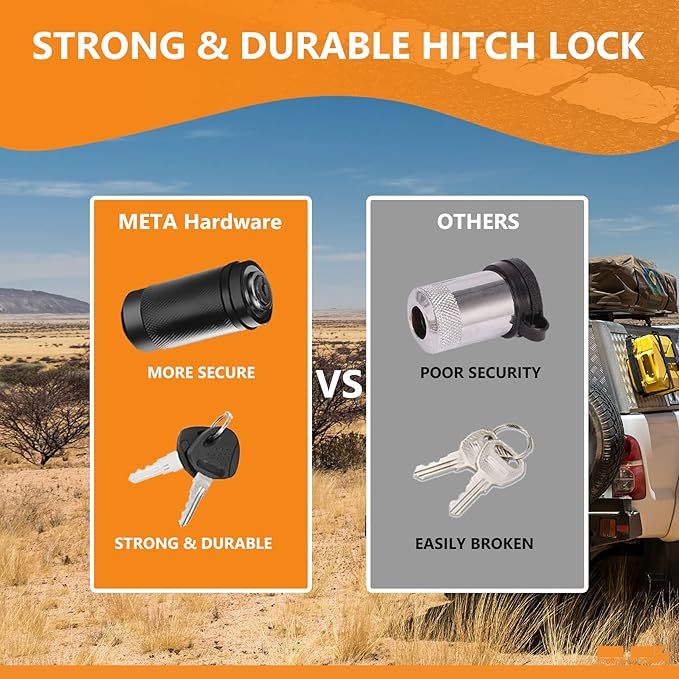 Trailer Hitch Locks, Hitch Lock with 5/8'' Dia 4” Long Pin Fits Class III IV V 2" 2-1/2", 3" & 3-1/2" Hitches, Locking Hitch Pin with Anti-Rattle O-Rings for Trailer Truck Boat (2 Pack)