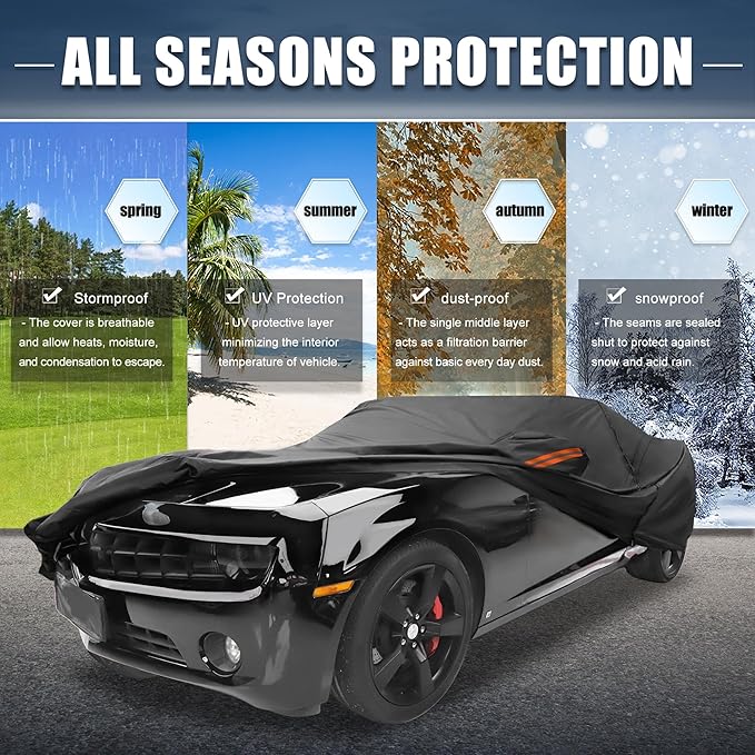 X AUTOHAUX Car Cover for Chevy Camaro 2010-2021 Aluminum Film Outdoor Waterproof Sun Rain Snow Hail Protection with Driver Door Zipper