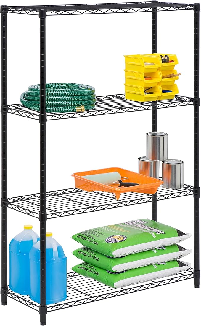 Honey-Can-Do 4-Tier Heavy-Duty Adjustable Shelves, Metal Storage Rack with 250-lb Shelf Capacity, Black, 14" W x 36" L x 54" H