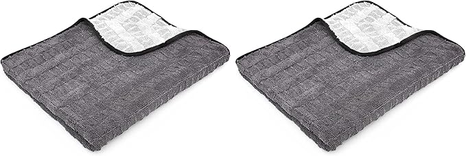 The Rag Company Gauntlet Car Drying Towel - 70/30 Korean Microfiber, Dries Faster Without Scratching, 900gsm, 30x36 inches, Ice Grey/Grey, Pack of 2