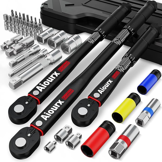 Torque Wrench Set 35PCS, 1/4" 3/8" 1/2" Drive Click Torque Wrench, 72 Tooth Dual-Direction Adjustable, Dual Scale, ±3% Accuracy, for Bicycle, Motorcycle, Automotive Repair and Maintenance