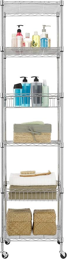 Finnhomy Heavy Duty 6 Tier Wire Shelving Unit with Wheels 18x18x72-inches 6 Shelves Storage Rack Thicken Steel Tube, Adjustable Shelving Rack for Kitchen Bathroom Office, NSF Certified, Chrome