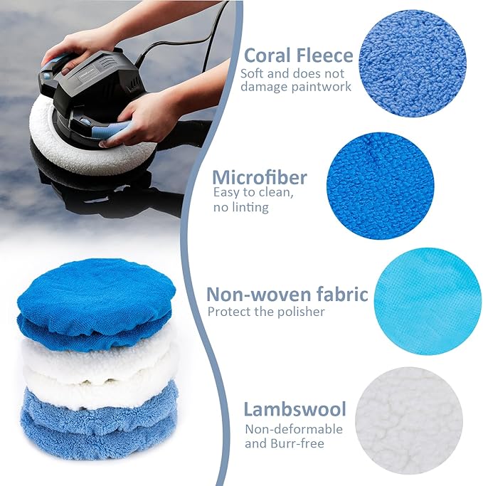 THINKWORK 20 Pcs Car Polishing Pad, Buffing Pad for 10 Inch Car Polisher, Microfiber Wax Applicator Pad for Car, Microfiber, Wool, Coral Fleece, Nonwoven Fabric