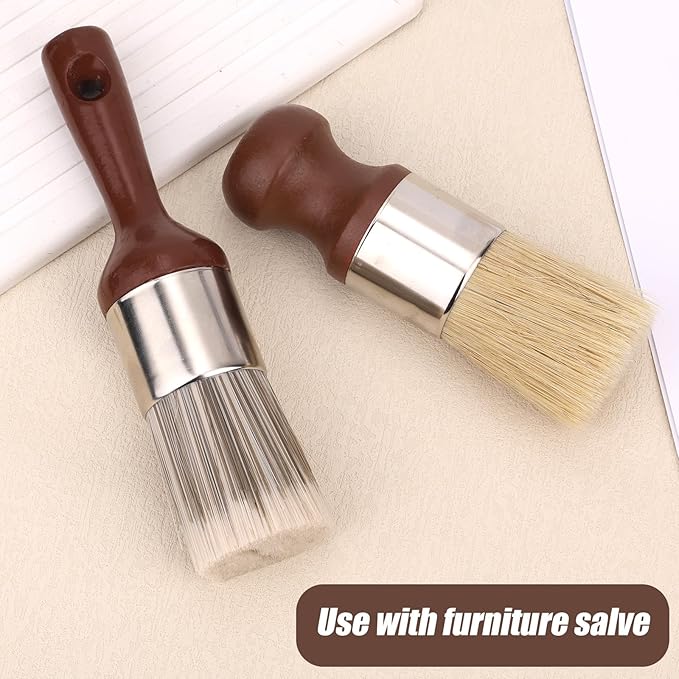 2pcs Salve Brush for Furniture, Leather & Wood Care Cleaning Brush Wax Brushing Tool with Comfortable Handle & Soft Bristles for Home Car Interiors Cleaning Maintenance (Brown)