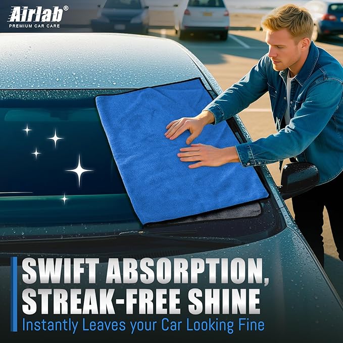 Airlab Microfiber Towels for Cars Wash Drying Thick Plush Cleaning Cloth Auto Detailing Super Absorbent for Interior & Exterior Lint Free, Streak Free, 35 x 24 Inch, 500 GSM, Pack of 2