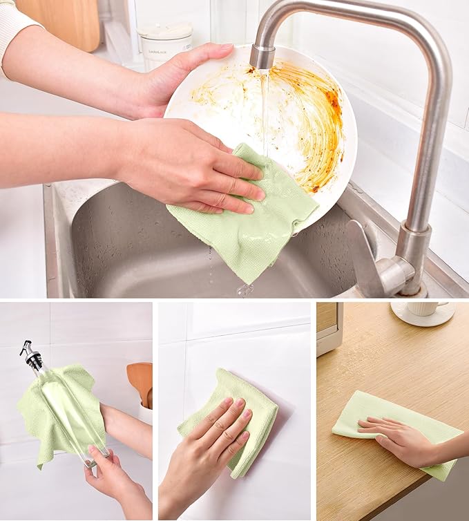 KitchLife Microfiber Cleaning Cloth Roll - Tear-Away Reusable Microfiber Paper Towels, Lint-Free, Washable, 20 Sheets for Kitchen, Car, Dishes, and Sensitive Surfaces (Light Green)