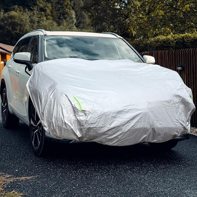 Car Windshield Cover Half Car Cover Top with Reflective Straps for Ice and Snow for Most Car Silver Tone 67" x 71"